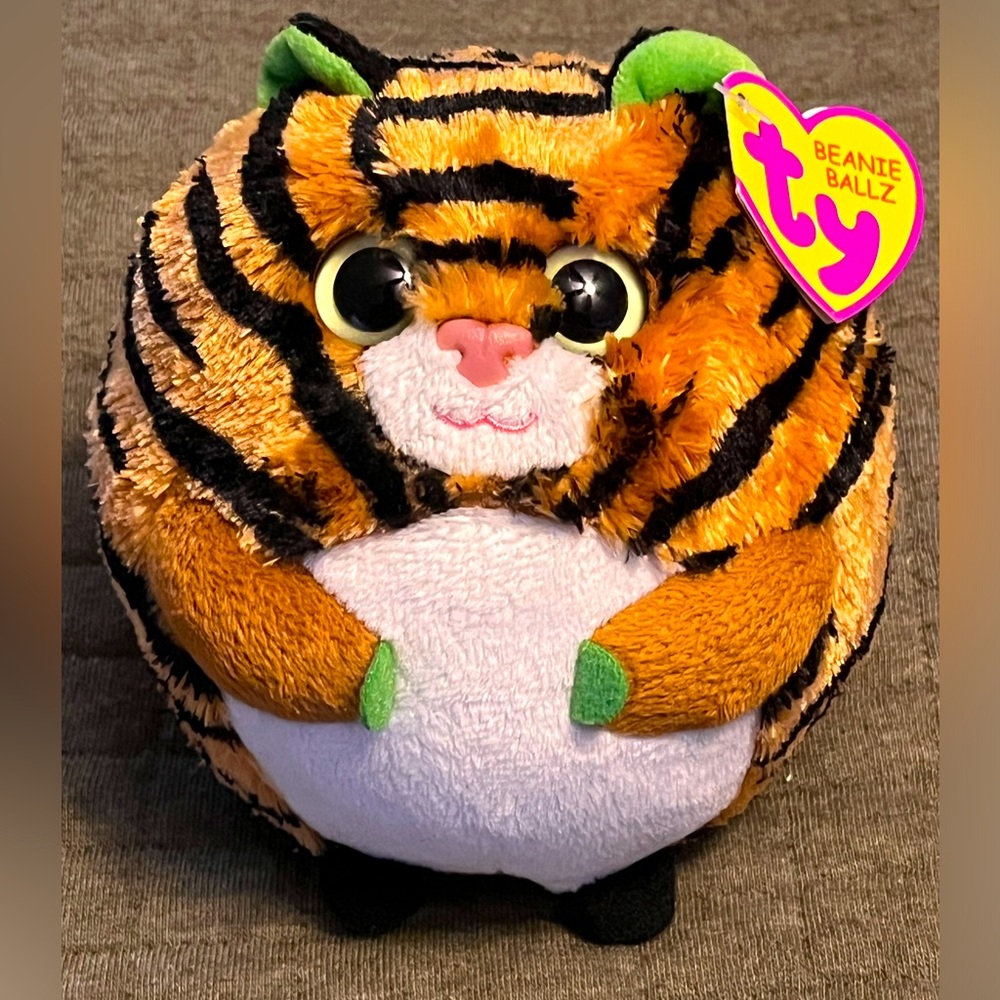 Ty Beanie Ballz Monaco Tiger Plush Black Stripes Green Eyes Stuffed Animal 5”